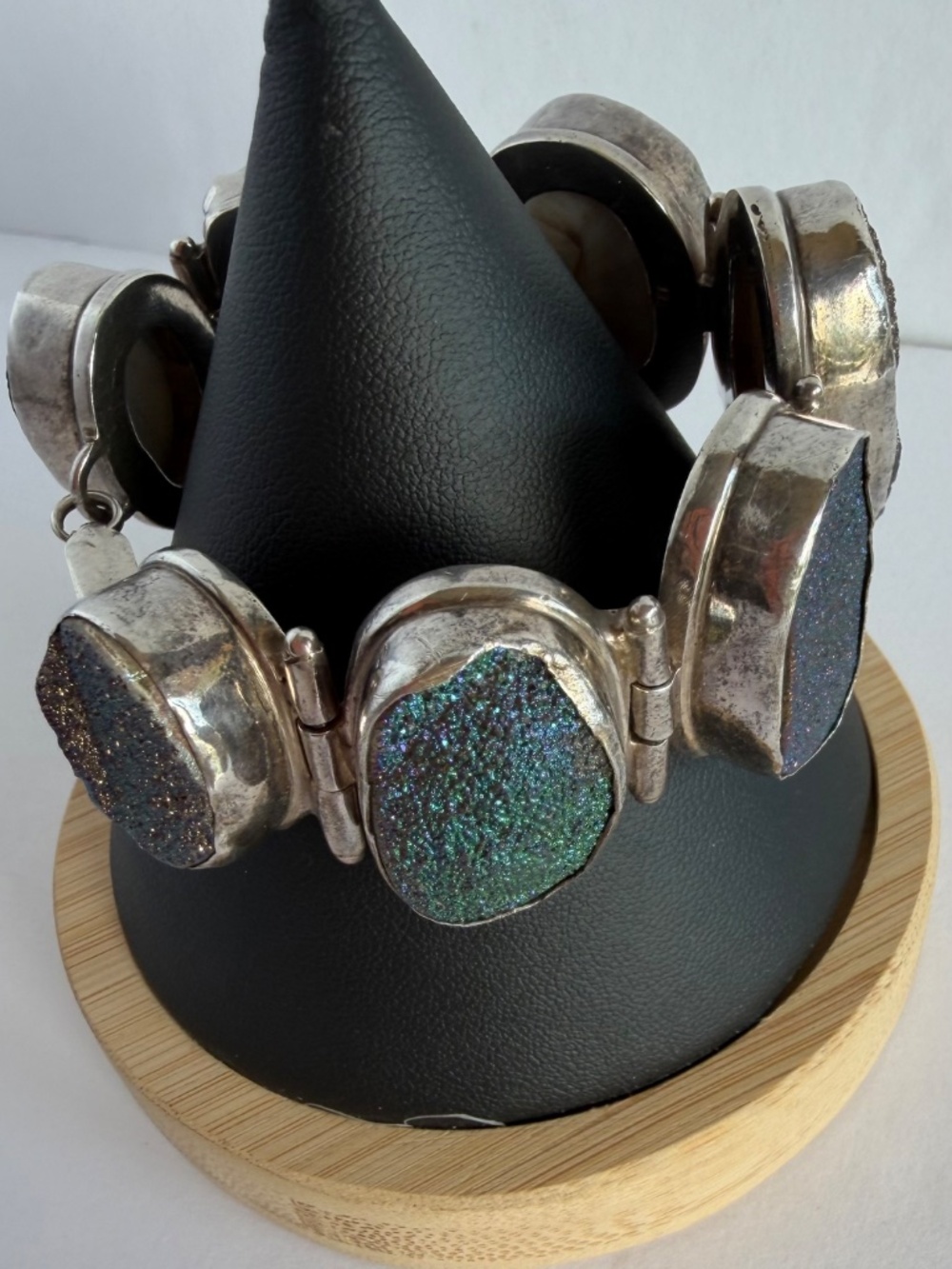 Vintage Sterling Silver Bezel Set Druzy Quartz Bracelet - "Shimmering Elegance"